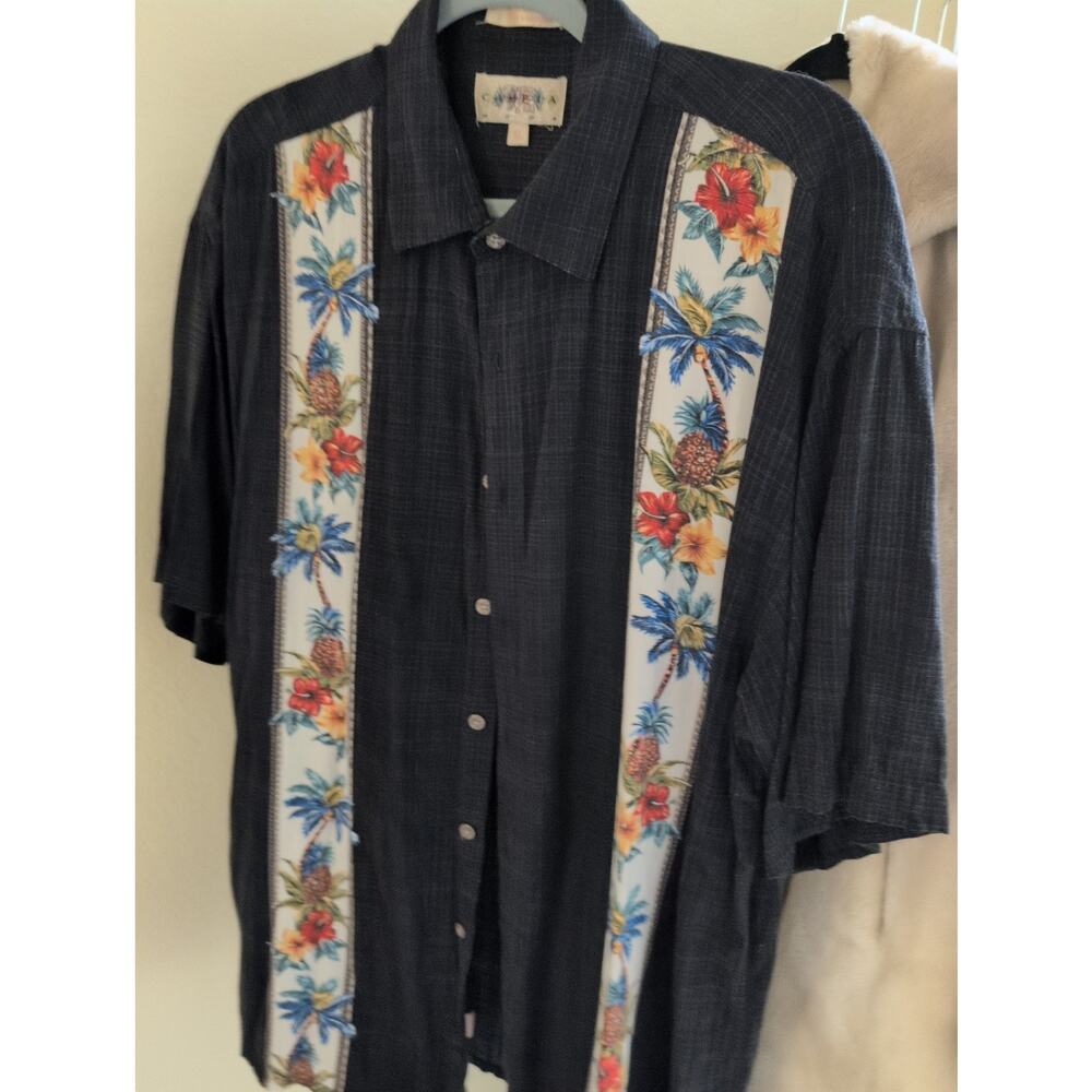 CAMPIA MODA Men's XL Tropical Hawaiian Button-Down Shirt Rayon Dark Gray Print